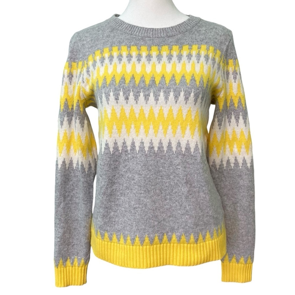 Talbots Chevron Fair Isle Yellow‎ Grey Crewneck Sweateer (Size XS)